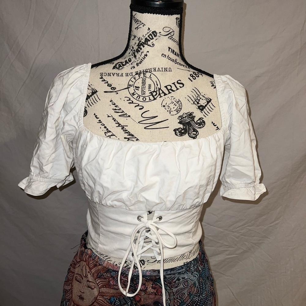 White Lace Up Crop Top